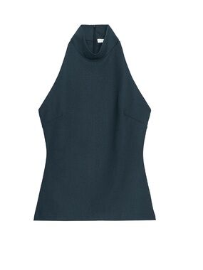 Zara Dark Teal Sleeveless Cowl Neck Sweater